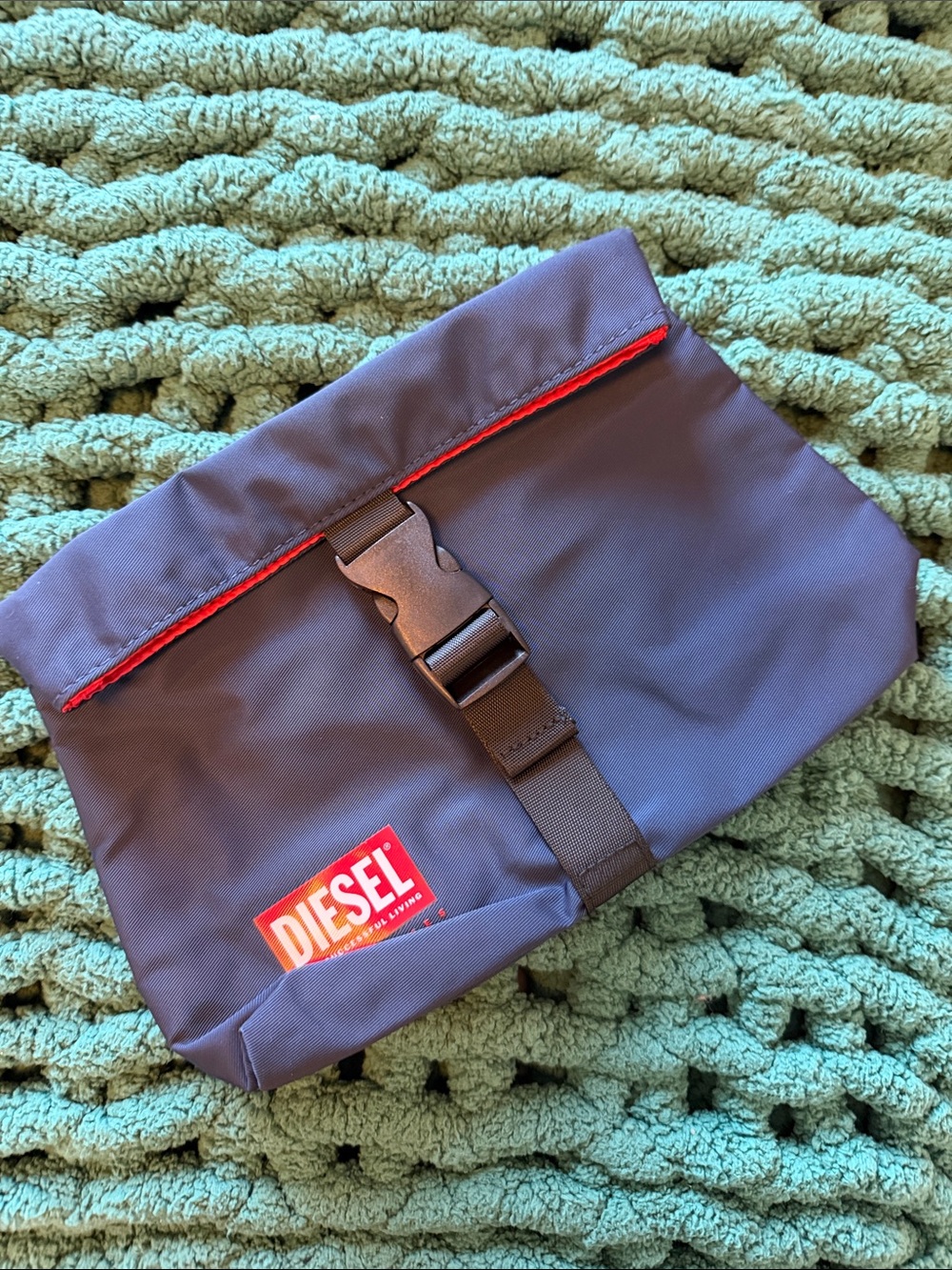 DIESEL Navy Toiletry Roll Bag with Red Trim